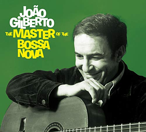 Joao Gilberto portrait with guitar, album cover for “The Master of the Bossa Nova”.