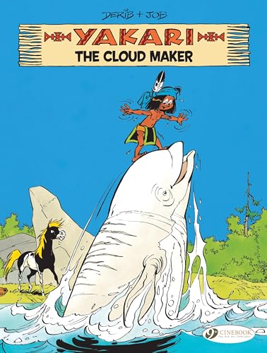 Yakari riding a whale with a horse, comic book cover.