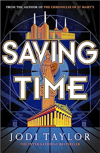 Book cover for “Saving Time” with architectural and figure illustrations.