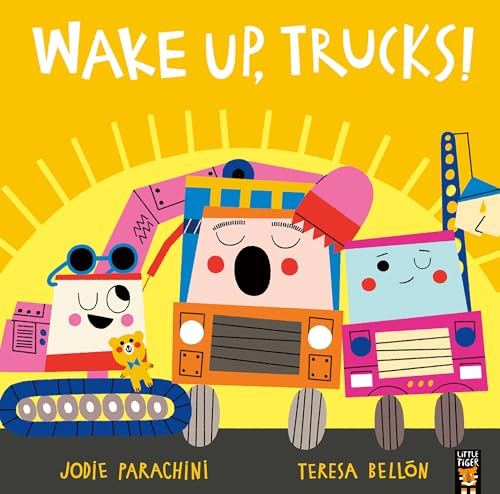 Colorful illustrated children’s book cover featuring smiling, anthropomorphic trucks.