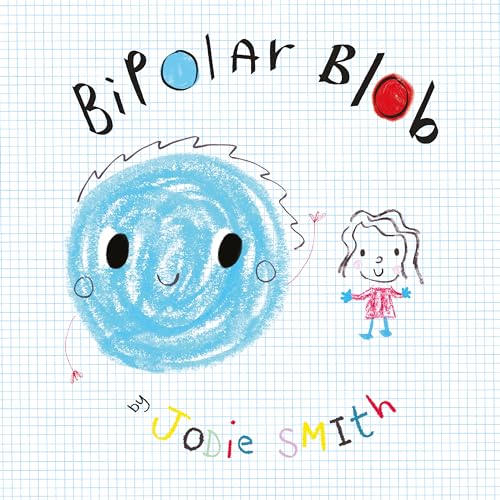 Book cover with a blue crayon blob character and a girl on grid paper.