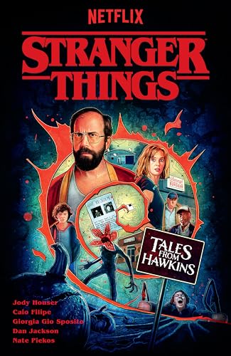 Graphic novel cover featuring Stranger Things characters, a Demogorgon, and a Tales from Hawkins sign.