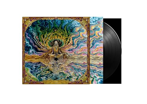 Vinyl record and cover art featuring a swirling, colorful, illustrated figure.
