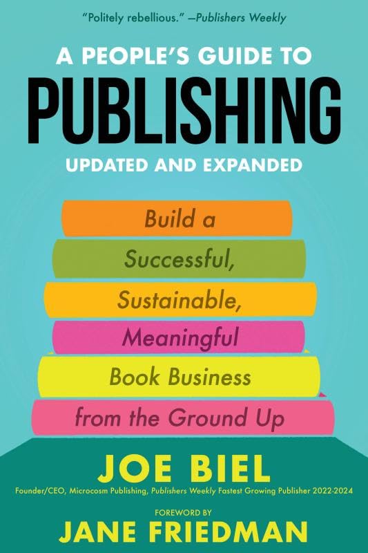 Book cover with stacked colorful blocks and bold title: "A People's Guide to Publishing.