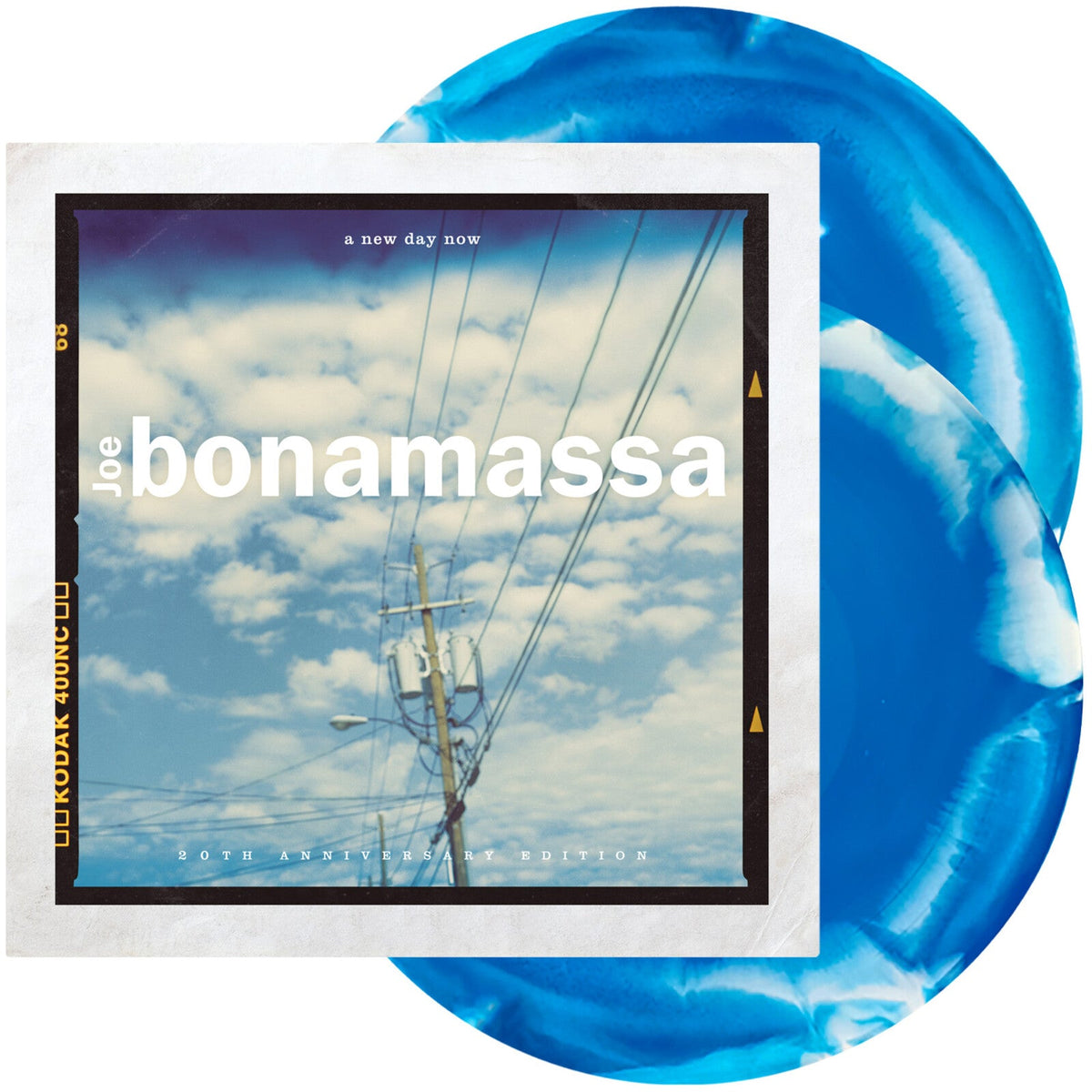 Joe Bonamassa A New Day Now vinyl record cover with blue marbled vinyl discs.