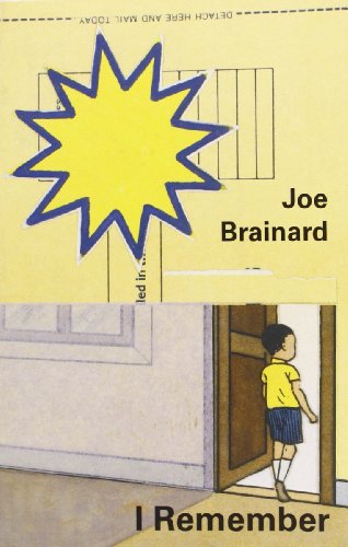 Book cover with sun, child in doorway, and text “Joe Brainard: I Remember.”