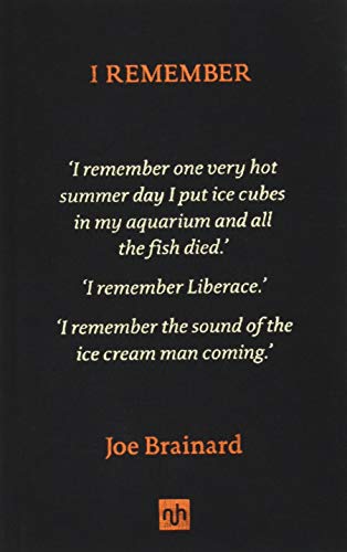 Book cover with black background, orange title, and white text excerpts by Joe Brainard.
