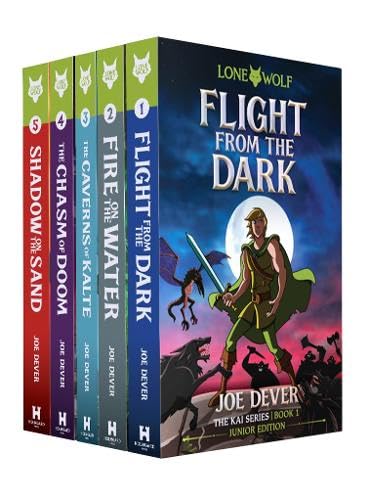 Five paperback books, “Lone Wolf: Kai Series,” stacked with illustrated covers.