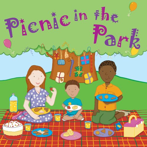 Illustration of people having a picnic with food and presents.