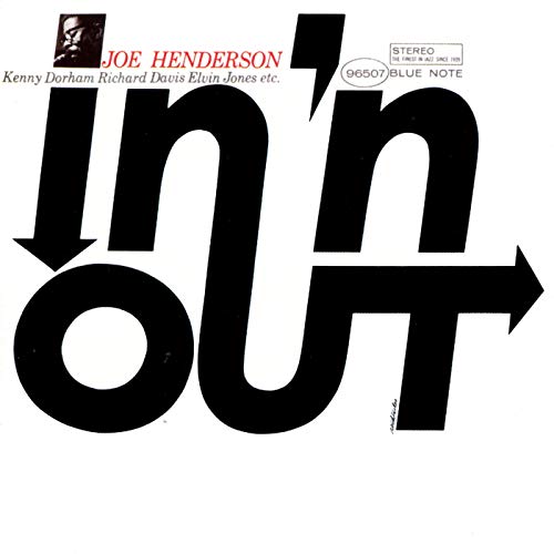 Joe Henderson’s “In ‘N Out” vinyl album cover, black and white graphic design.