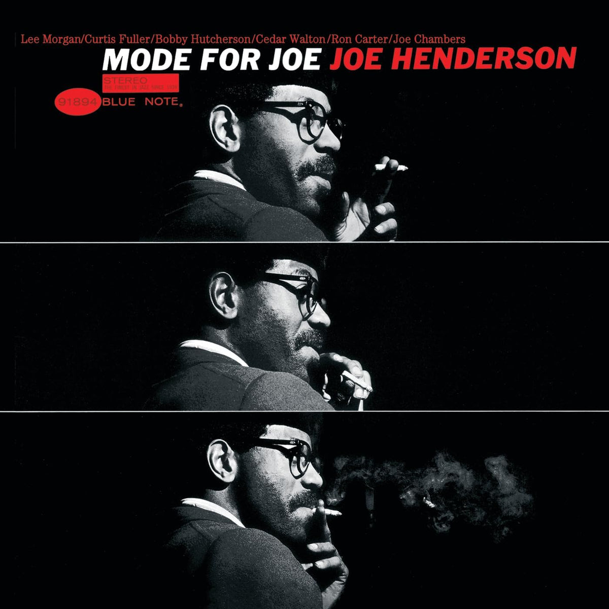 Black and white album cover featuring jazz musician Joe Henderson with a cigarette.