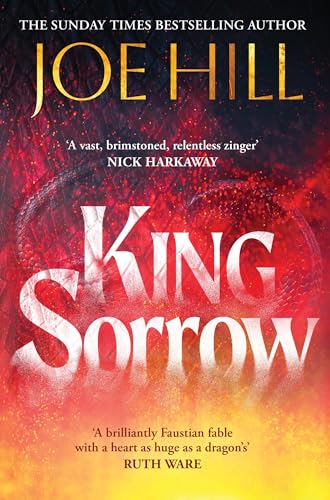 Book cover for "King Sorrow" by Joe Hill, with fiery, blurred imagery.