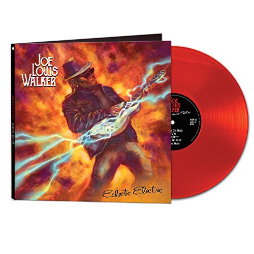 Red vinyl record of Joe Louis Walker’s “Eclectic Electric” album cover.
