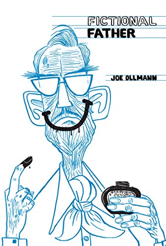 Blue line drawing of an older man with glasses, pen, and inkwell.