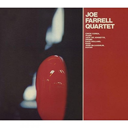 Album cover with red background and saxophone mouthpiece, titled "Joe Farrell Quartet".