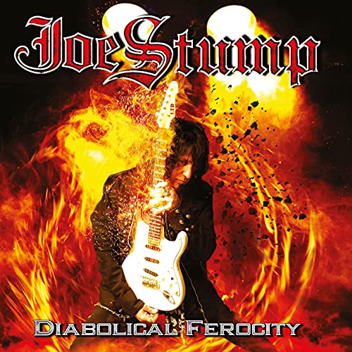 Joe Stump album cover featuring guitarist with fiery red and yellow background.