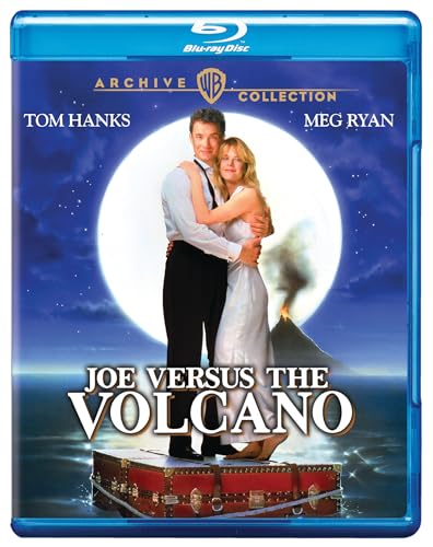 “Joe Versus the Volcano” Blu-ray cover with Tom Hanks, Meg Ryan, and a volcano.
