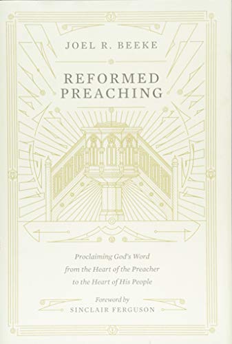 Gold-embossed book cover with a pulpit illustration and title “Reformed Preaching.”