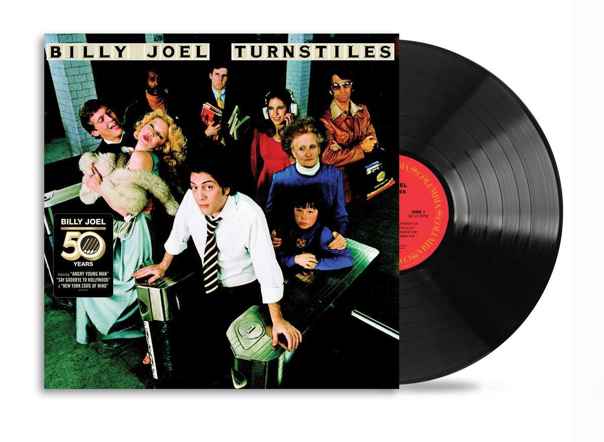 Billy Joel’s “Turnstiles” vinyl record with group portrait cover art.