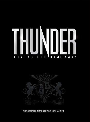 Book cover for "The Thunder Story" biography with winged lions crest.