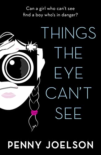 Book cover: black background, stylized eye with camera, white text, pink braid.
