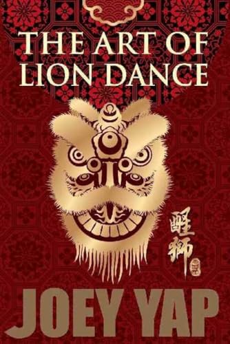 Book cover featuring a golden lion dance mask on a red patterned background.