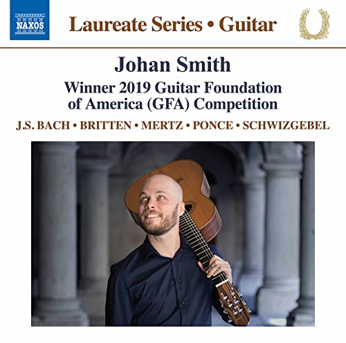 CD cover featuring guitarist Johan Smith with a guitar over his shoulder in stone archway.