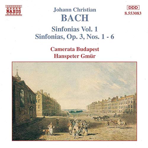 CD cover for Johann Christian Bach Sinfonias Vol. 1 featuring an 18th-century street scene.