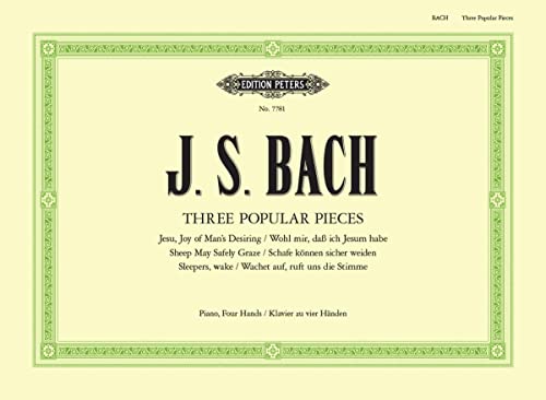 Sheet music cover for Bach’s “Three Popular Pieces” for piano duet.