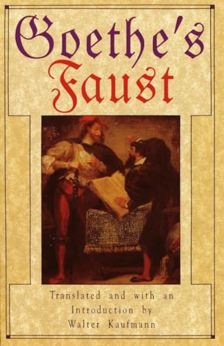 Book cover of Goethe’s Faust, depicting two men and an open book.