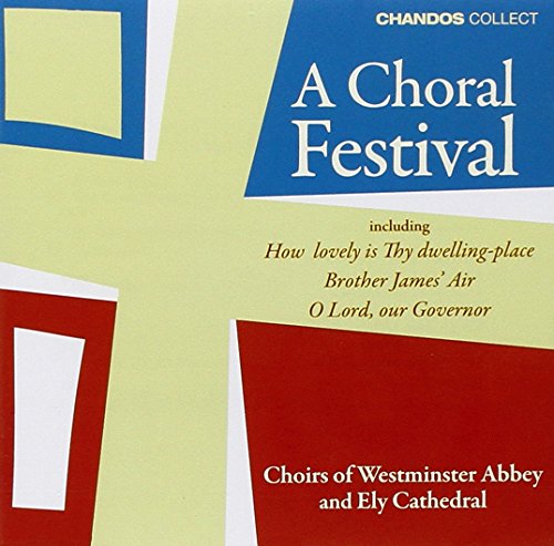 CD cover for Johannes Brahms’ “A Choral Festival” with abstract red and blue shapes.