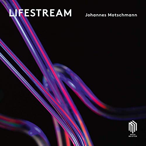"Album cover with 'LIFESTREAM' in white text and abstract, glowing red and blue lines."