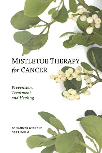 Book cover with mistletoe branches and text: "Mistletoe Therapy for Cancer.