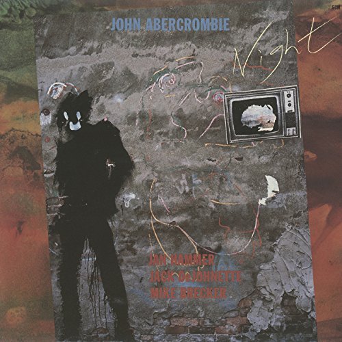 Album cover for John Abercrombie’s “Night” featuring a shadowy figure and TV.