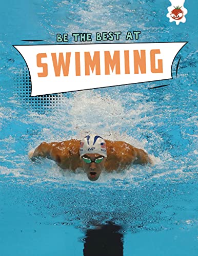 Swimmer in a blue pool, book cover titled "Swimming".