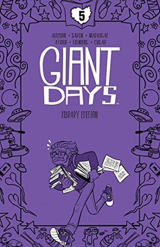 Purple comic book cover with a running figure and scattered papers.