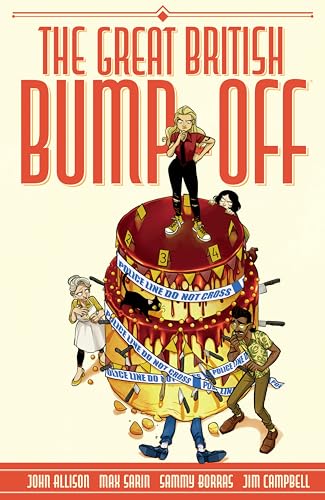 Book cover: people around a large cake marked as a crime scene.