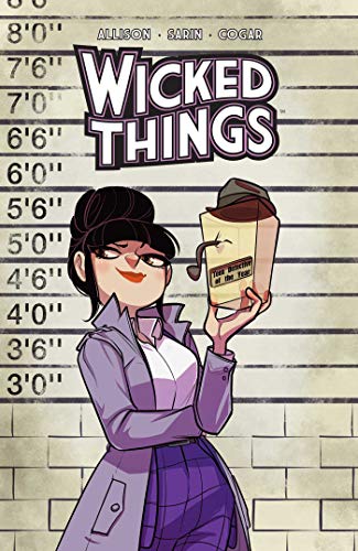 Book cover: illustrated woman detective holding a bag of evidence.