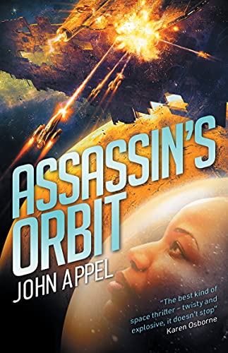Sci-fi book cover: spaceship battle with a woman’s face in shadow.