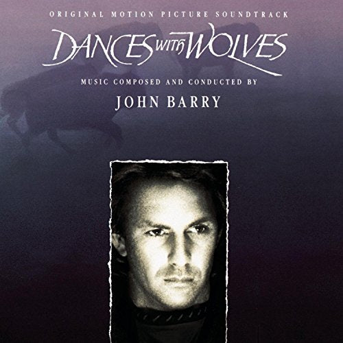 CD cover for "Dances With Wolves" soundtrack featuring Kevin Costner’s portrait.