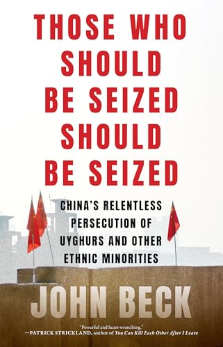 Book cover with red text and flags, detailing Uyghur persecution in China.