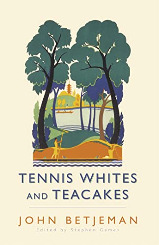 Book cover: stylized trees, a tennis player, and title "Tennis Whites and Teacakes".