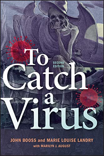 Book cover: "To Catch a Virus" with skeletal figure and virus imagery.