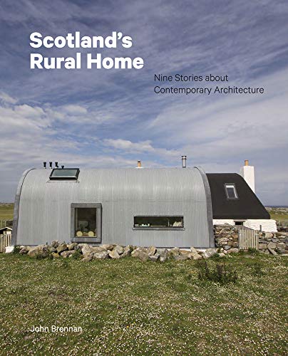 Book cover featuring a modern, curved-roof house in a rural Scottish landscape.