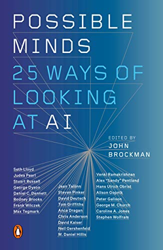Book cover: “Possible Minds,” exploring artificial intelligence with blue and white design.