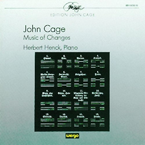 CD cover for John Cage’s “Music of Changes” with green musical notation.