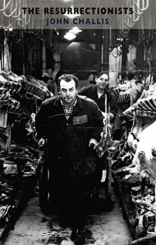 Book cover: black and white image of men in a meat market.