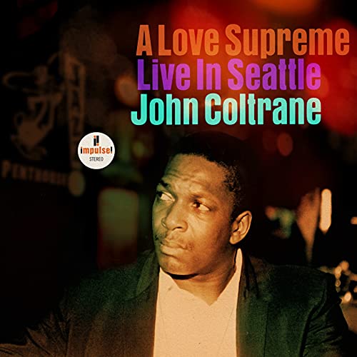 John Coltrane album cover featuring a portrait and red text.