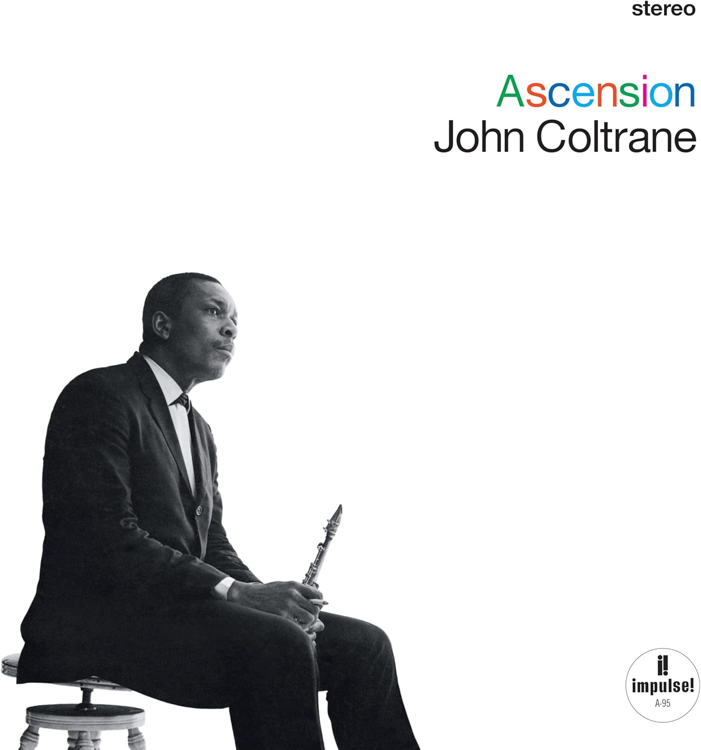 John Coltrane's "Ascension" vinyl album cover, featuring a portrait of the artist.