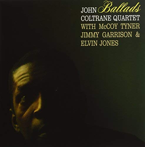 John Coltrane's "Ballads" vinyl album cover with a portrait of Coltrane.
